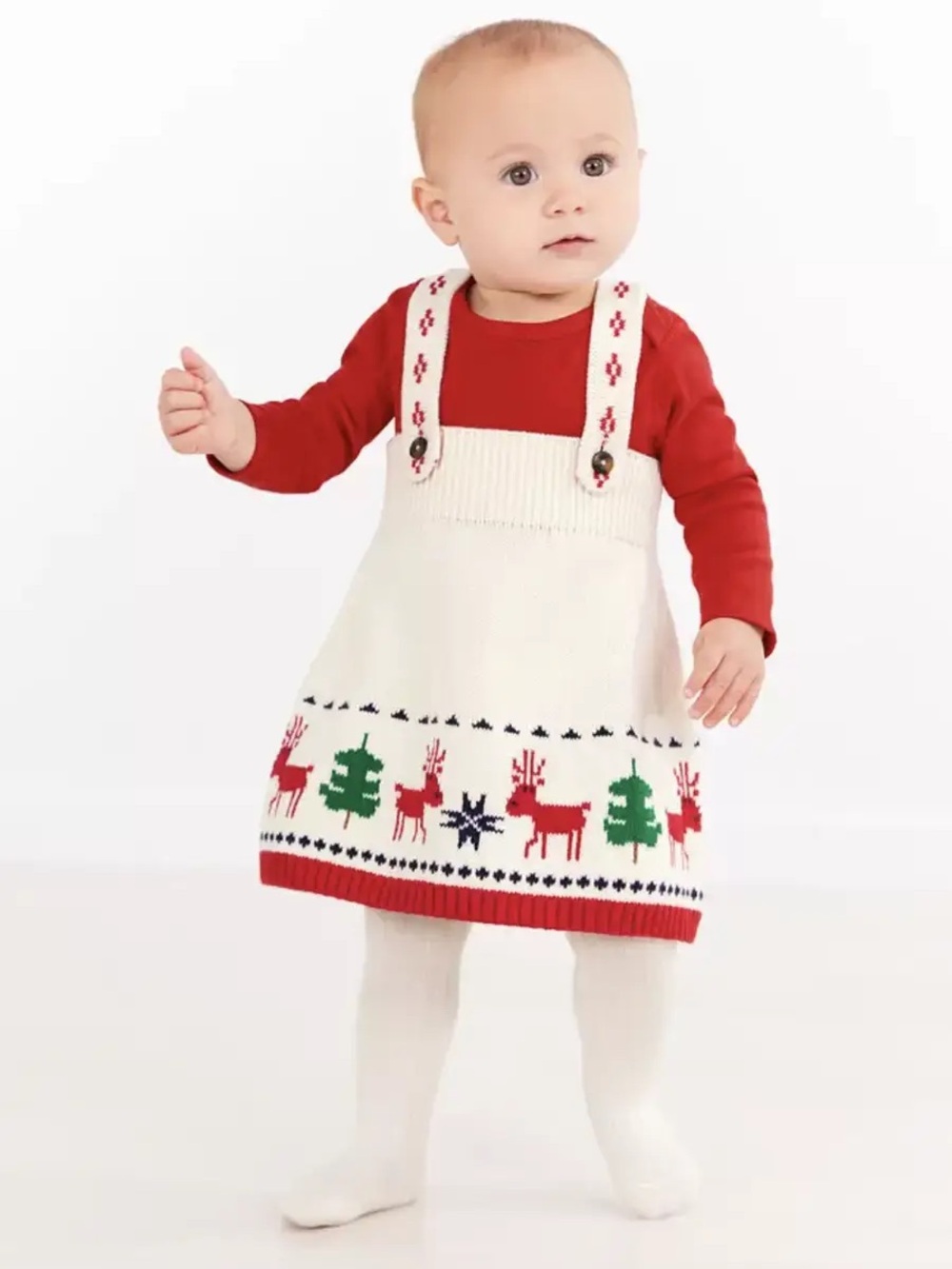 Hanna Andersson Holiday Sweater Jumper in Dear Deer Ecru Cream 12-18M Cotton
